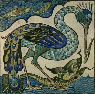Motif de carreau de héron et poisson, par Walter Crane - Walter Crane